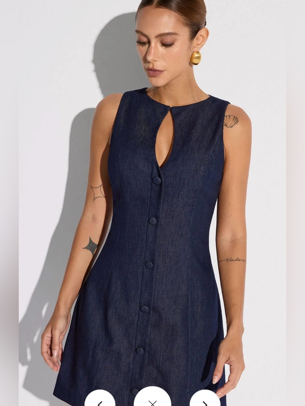 Commense Sleeveless Navy Button-Front Denim mini dress small - Picture 4 of 6